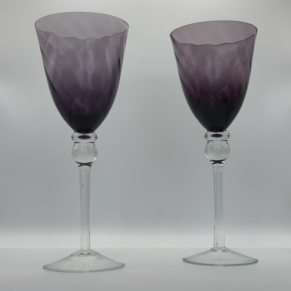 Vintage AMETHYST Hand Blown OPTIC SWIRL WINE Cordial Glasses